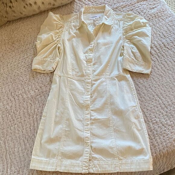 FRAME Cream Puff Sleeve Mini Dress - Picture 1 of 9
